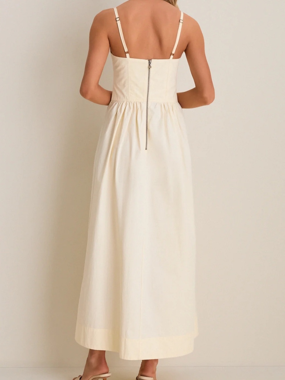 Dress To Light Yellow Beige Shell Waisted Midi Dress - Picture 4 of 13